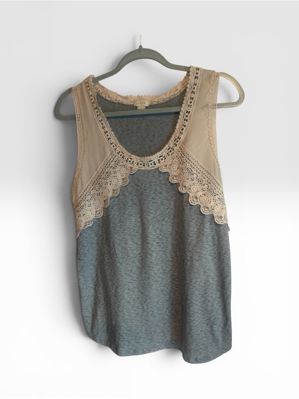 J. Crew Gray Tank with Cream Crochet Yoke Large